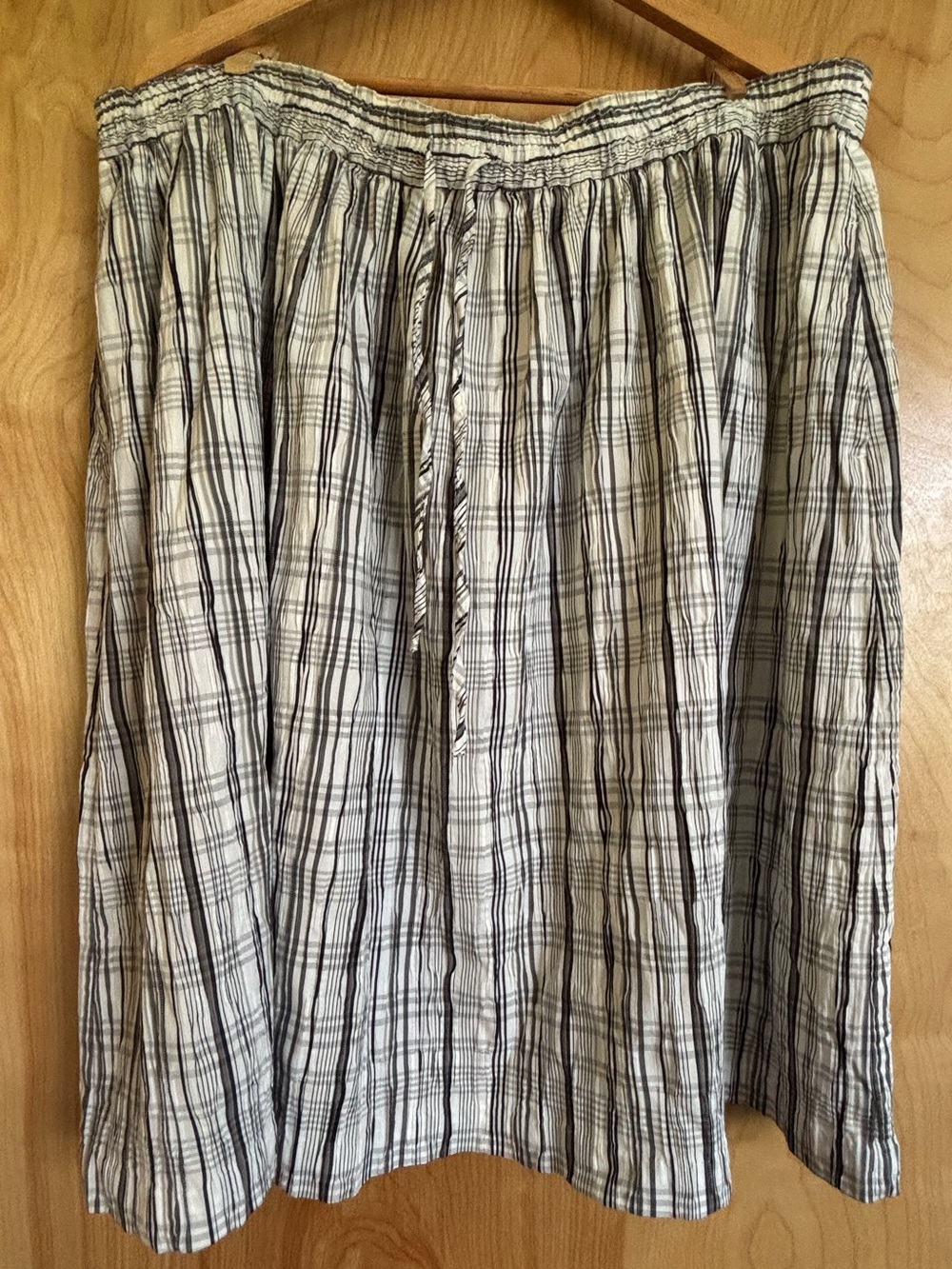 Orvis Plaid Midi Skirt XL Black White Elastic Drawstring Waist Pockets Gorpcore